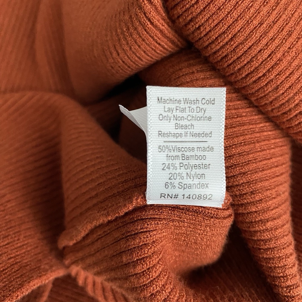 Marine Layer Lexi Ribbed Knit Long Sleeve Polo Midi Dress Women's XL Burnt Henna - Picture 15 of 16